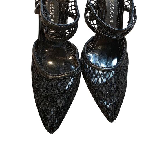 Jessica Rich, Ysabelle stiletto, fishnet pointed toe black slip on pumps sz 7 - Picture 5 of 7